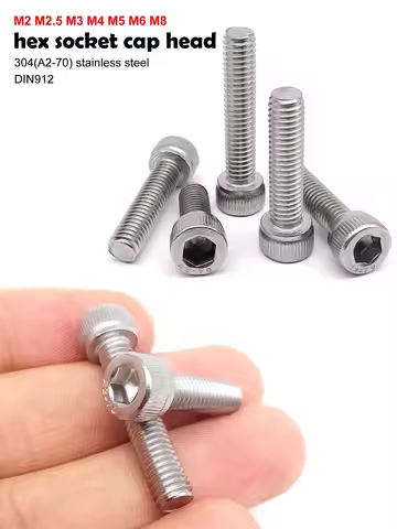 10/50pcs M2 M2.5 M3 M4 M5 M6 M8 304 A2-70 Stainless Steel DIN912 Hexagon Hex Socket Cap Allen Head B