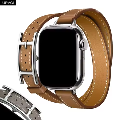 URVOI Hapi Attelage Double Tour for Apple Watch band Series 11 10 9 8 7 SE3 Fine leather Strap H Buc