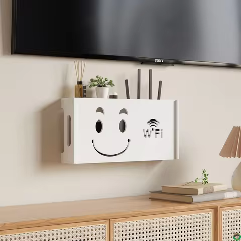 Invisible Wall-Mounted Router Storage Ra TV Box Organizer Wood Material Living Room Storage elf No-D