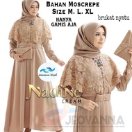 GAMIS BRUKAT NADINE KOMBINASI MOSCREPE / Gamis brokat busui/bumil