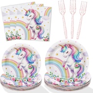 100Pcs Unicorn Birthday Decorations Plates Set Unicorn Party Decorations Pastel Rainbow Birthday Pla