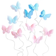 5pcs/set Pearl Double Tulle Butterfly Cake Decorating Insert Pearl Pink Blue Wedding Birthday Baking