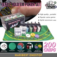 TEXAS HOLD'EM POKER SET Blackjack Mat 200 Poker Chips Set Casino Poker Card Games