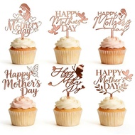 Luxury Rose Gold Mother's Day Cake Topper Set: 10 Styles of Acrylic 'Happy Mother's Day' Signs