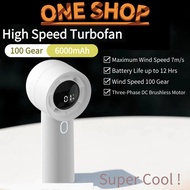 Upgrade Turbofan Portable Fan Strong Wind 6000mAh,100Gear LED Display Mini Table Fan Cooling USB Battery Handheld Fan