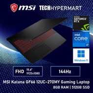 MSI Katana GF66 12UC-270MY 15.6" Laptop/ Notebook (i7-12700H, 8GB, 512GB, NV RTX3050, W11H, 144Hz)