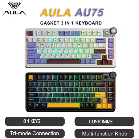 AULA AU75 Three Mode Mechanical Keyboard 81 Keys Hot Swappable RGB Esports Gaming Keyboard PBT Keyca