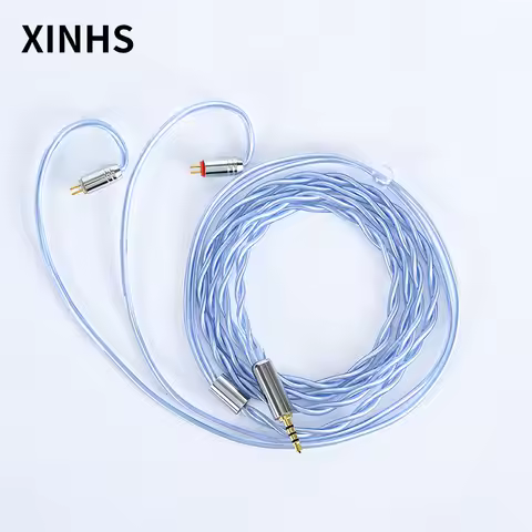XINHS 2-Strand Blue Single Crystal Copper Silver Plated HIFI Earphone Cable