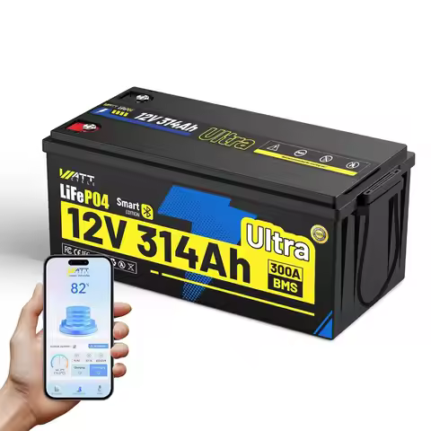 12V 314Ah LiFePO4 Battery, Lithium Battery 12V 300A BMS, IP65 Marine Batteries Built-in Bluetooth, L