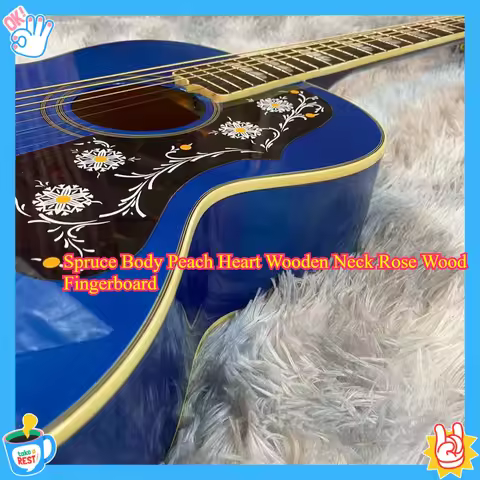 2026 J200 Acoustic Guitar 38 Inch Treasure Blue Large Barrel Flower Carving Protective Board Shell P
