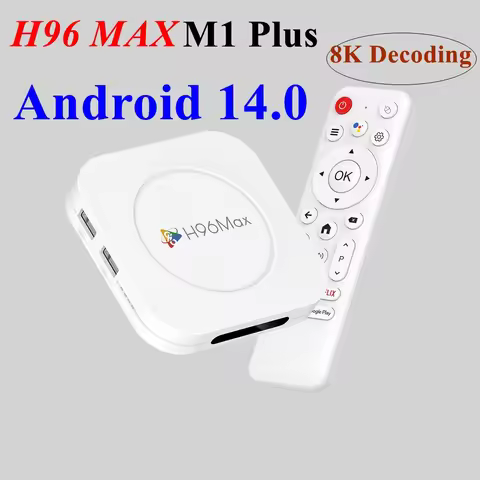 H96 Max M1 Plus Android 14 TV BOX RK3528 Quad Core 4GB 128GB 8K LAN 100M Wifi6 BT 5.4 Voice Remote M