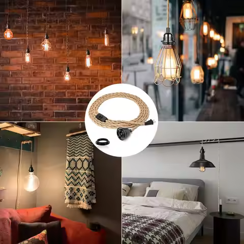 Power Cord Pendant Light 2M 2.5M 4M Hemp Rope Cables E26 E27 Lamp Holder EU Plug with Switch Wire Ed