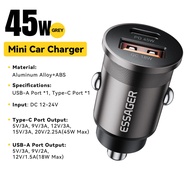 Essager 45W PD Mini Car Charger A+C Dual Port Car Charger For IPhone 16 15 14 13 Huawei P50 Pro Sams
