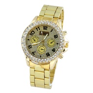 04c Luxury Three Eyes Gold Full Steel Strap Relogio Feminino Quartz Analog Dress Women Watch W AXn