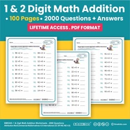 2000 Questions- 1 & 2 Digit Math Addition Worksheets✔️100 pages Mathematics Worksheets with Answer K