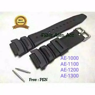 STRAP RUBBER JAM TANGAN CASIO AE-1300/AE1300/AE 1300 HITAM FREE PEN
