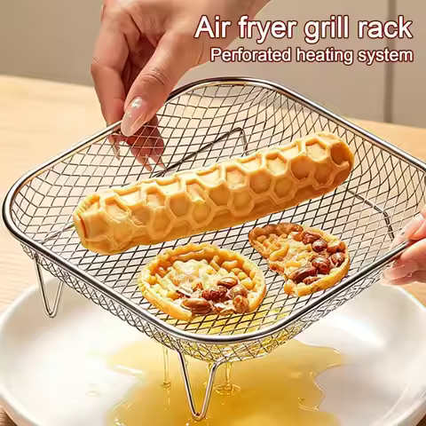 Air Fryer Rack Stainless Steel Square Stackable Air Fryer Mesh Basket for Oven Microwave Steamer Kit