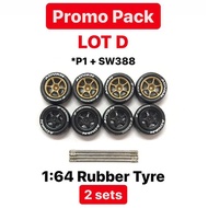 1:64 Tayar Getah fit 1/64 Hot Wheels Majorette Custom Rim JDM Long Axle Rubber Tyre 10mm P1 SW388 - 