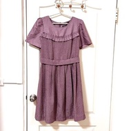 近新 大尺碼 perng yuh 芃諭名品 藕紫色舒服質感布料 氣質優雅短袖洋裝