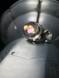 天然列姆利亞水晶球 S925銀戒指 Lemurian Quartz 種子水晶