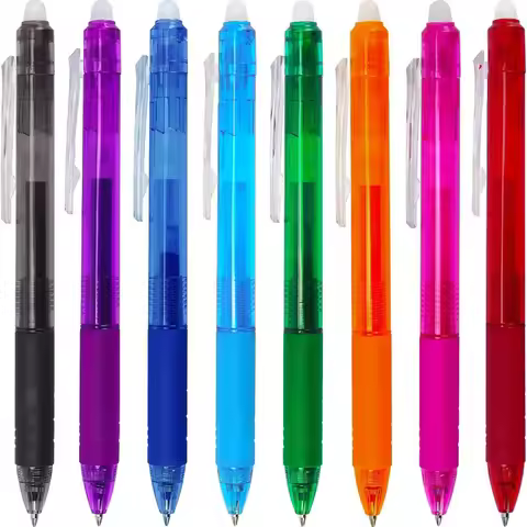 0.7mm Magic Erasable Pen Press Gel Pen Set 8 Colors Erasable Refill Rod Gel Ink Stationery Retractab