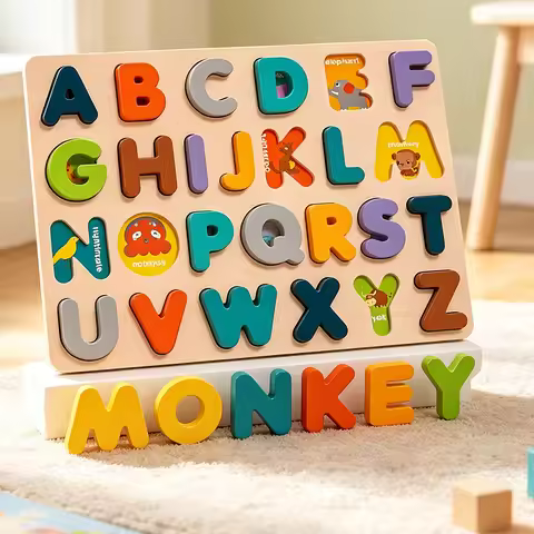 Wooden Puzzle Kids Montessori Toys for Baby 1 2 3 Years Old Alphabet Number Shape Matching Games Chi