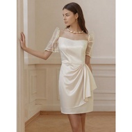 Amyenjoylife Filipiniana Modern Dress Square Neck Puff Sleeve Dress Elegant White Dress For Women As