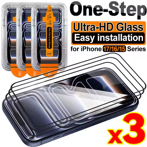 1-3PACK HD Tempered Glass for iPhone 17 16 15 Pro Max Air 15 16 Plus Auto Installation Screen Protec