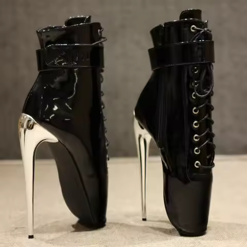 Extreme 7 inch Spike Stiletto Lockable Padlock Ballet High Heels Ankle Boots
