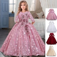 2021 Winter Long Sleeve Kids Girls Dresses Embroidery Girl Dress Gaun Budak Perempuan Kembang Baju Pakaian Renda