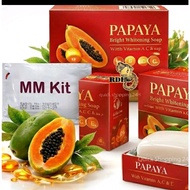 Papaya Bright Whitening Soap 135g women's Sabun MM (set-333) Asli untuk Wanita dengan Sunscreen & Vi