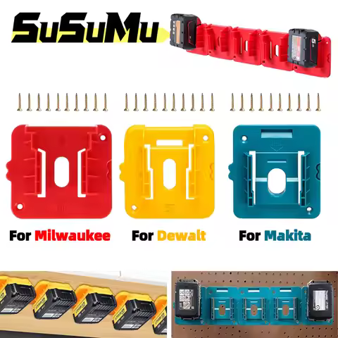 5 Pack Battery Holder Storage Rack Fit For Dewalt/Makita/Milwaukee 14.4V 18V Li-ion Battery Dock Mou