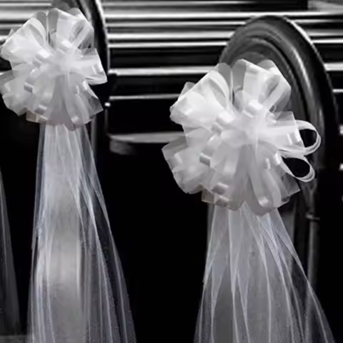 Church Wedding Pew Bows With Long Tulle Tails Chair Aisle Decor Wedding Car Decoration For Church Ai