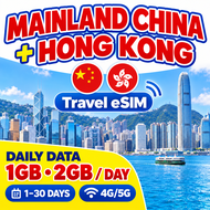 China and Hong Kong Travel eSIM Card: 30GB High-Speed Unlimited Data for 1-30 Days 1GB to 2GB Daily