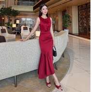 ชุดไปงานแต่ง Linda : VN227 ชุดเดรส ชุดออกงาน เดรสผ้าซาติน ชุดเพื่อนเจ้าสาว ชุดงานแต่ง ชุดยาว เดรสสีช