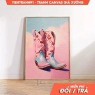 Wall Painting, Cowgirl Boots Preppy Western Room Decor Pink Cowgirl Art Trendy Oil Painting Pink and