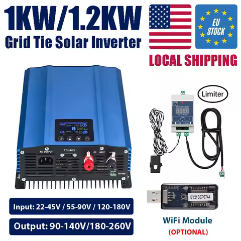 1KW 1200W Grid Tie Solar Inverter Battery Discharge DC 24V 26-45V/48V 55-90V PV Panels Input to AC 1