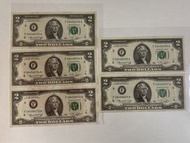 1976年美國美金$2元！被美國定為獨立200周年（1776～1976年）紀念版紙幣！一面美國第三任總統湯瑪斯·傑斐遜！另一面獨立宣言簽署場景！全新！UNC！每張$150！