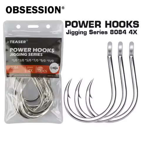OBSESSION 8084 4X 10pcs/bag High Carbon Big Game Heavy Jigging Hook 1/0-11/0 Saltwater Power Fishing