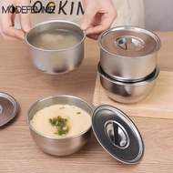410 Stainless Steel Steamed Egg Bowl With Lids - Round Leak-proof Lunch Box - Fruit, Salad, Dessert 