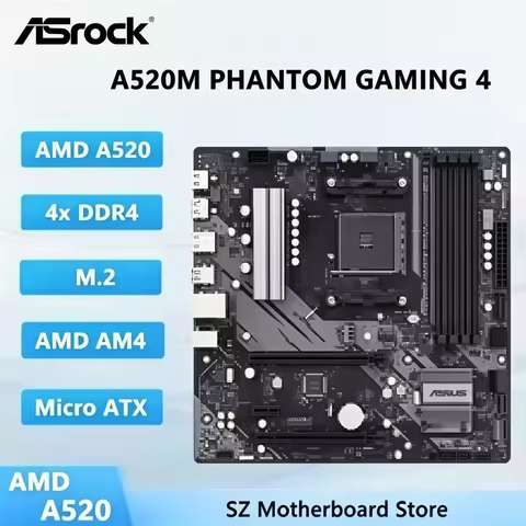 ASrock A520 Motherboard A520M PHANTOM GAMING 4 Motherboard AM4 DDR4 128GB Support 5900 4700 4300 320