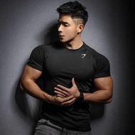 GYMSHARK Fitness Short-Sleeved 2025 Muscle Sports Tight T-Shirt Printed Stretch Quick-Drying T-Shirt