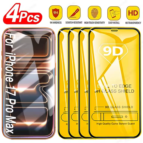 4PCS 9D HD Tempered Glass For iPhone 17 Pro Max Air Screen Protector For iPhone 16 Pro Max 14 15 Plu