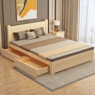 {SG Sales}Solid Wood Bed 1.8 Double Bed Super Single Bed Bed Frame with Drawer Mattress Bed Single/Queen/King Bed Wooden Bed Frame