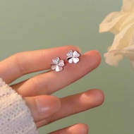 S999 Pure Silver Ear Stud Four-Leaf Clover Earrings Hypoallergenic Fashion Earring for Women Girls
