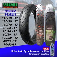 BEAST Flash (6240) Tubeless Motorcycle Tires Rim17 ( 70/80-17 , 80/80-17 , 80/90-17 , 90/80-17 , 90/90-17 , 100/80-17 , 110/70-17 , 120/70-17 , 140/70-17 ) WITH FREE KOBY TIRE SEALANT and PITO