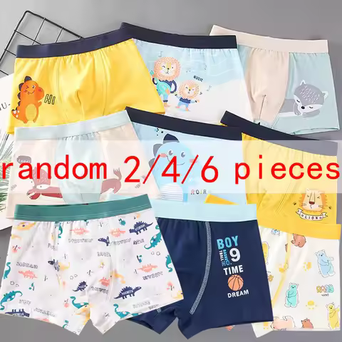 2/4/6 Pcs Lot Boys Boxer Briefs Kids Cotton Underwear Breathable Underpants Teenager Cartoon Print C