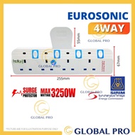 SIRIM EUROSONIC 3 WAY / 4 WAY T-ADAPTOR 3 Pin Socket Extension Plug SURGE PROTECTOR Wall Extension P