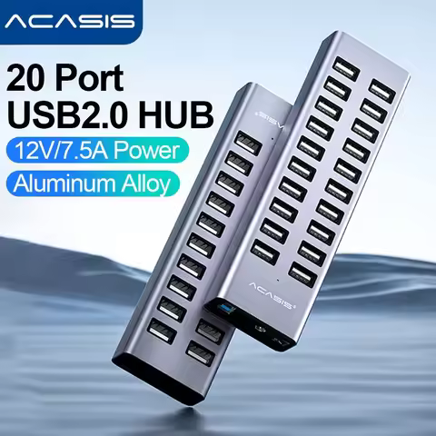 ACASIS 20 Ports Powered USB Hub Aluminum Multi USB 2.0 Hub High Speed Data Transfer Fast Charger Spl