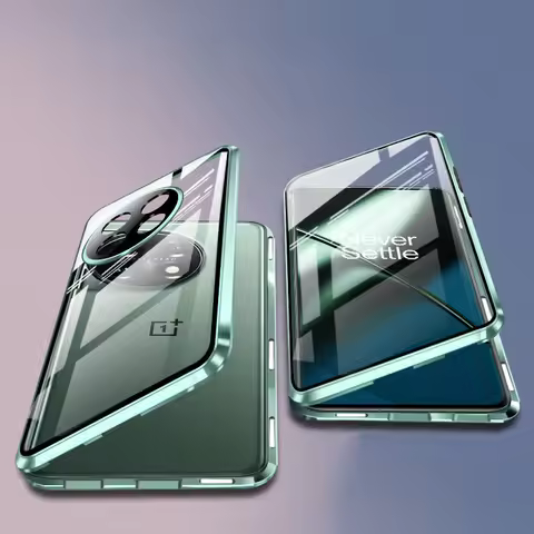 360 Metal Glass Case For Oneplus 12 11 10 Pro 13 12R Case Double Sided Magnetic Lens Protector For O